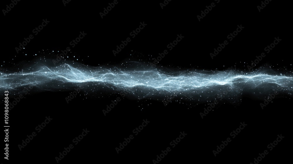Poster digital wave concept in technology. attractive motion dots texture with glowing, defocused particles