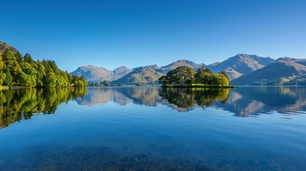 Fototapeta premium Tranquil Lake Scene with Mountains and Reflections under Clear Sky