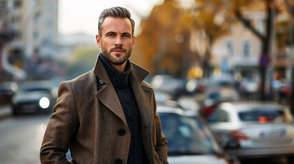 Fototapeta premium Successful, handsome man standing next to his car.
