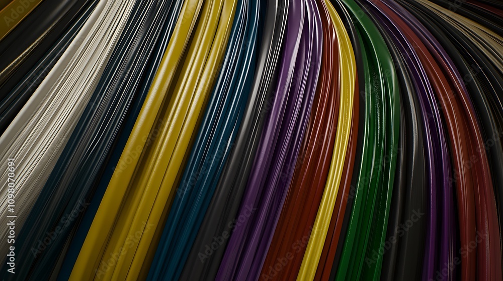 Poster abstract colorful ribbons swirling in a dynamic pattern.