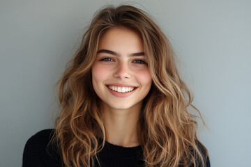 Naklejka premium Young Female Smiling Portrait on a Plain Background