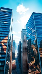 Fototapeta premium High angle view of office buildings landscape view against blue sky