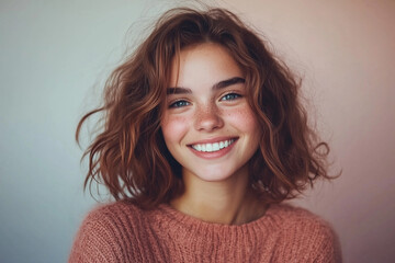 Naklejka premium Young Female Smiling Portrait on a Plain Background