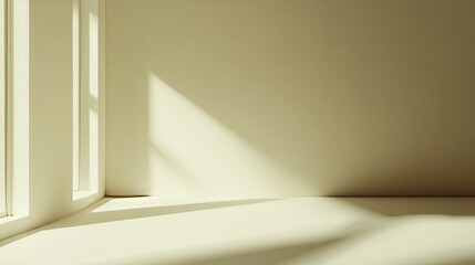 Fototapeta premium Minimalist yellow room aesthetic with calm window shadow 