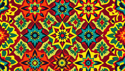 colorful geometric pattern traditional mosaic art intricate symmetrical design vibrant decorative texture
