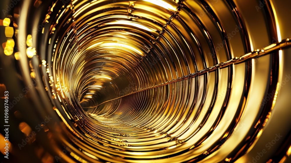 Poster mesmerizing golden spiral tunnel captivating abstract metallic light architecture