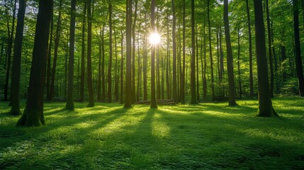 Naklejka premium sun rays in the forest