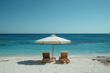 Fototapeta premium Beach Umbrella, Tranquil Coastal Escape Perfect Day
