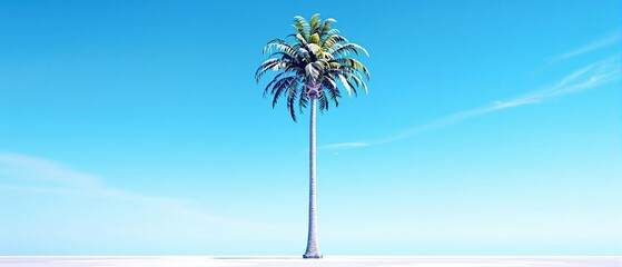 Obraz premium Palm tree silhouetted against a bright blue sky, silhouette, sky