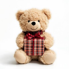 Obraz premium Christmas Teddy Bear Holding a Gift Illustration