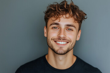 Fototapeta premium Smiling Young Male Portrait on Solid Background