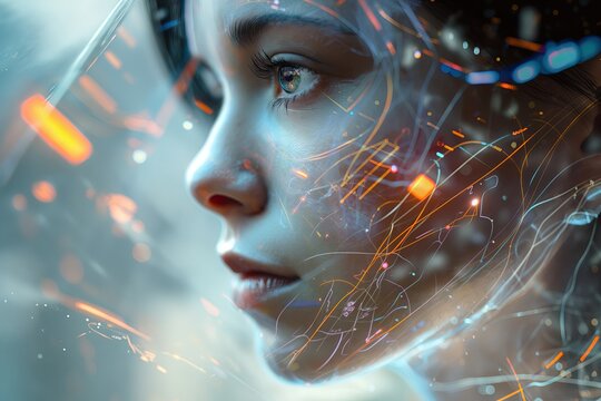 Ethereal Woman Cyber Visage of an AI-Infused Future