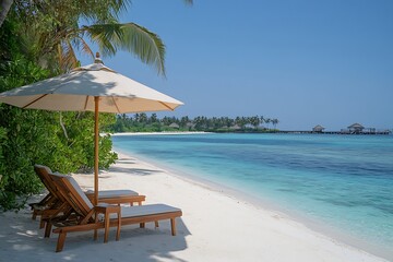 Obraz premium Island Getaway Relaxing White Sand Beach and Ocean Horizon