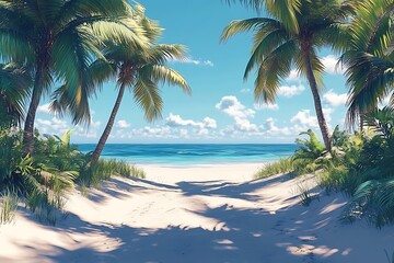 Fototapeta premium Inviting Tropical Beach Path White Sand, Clear Water