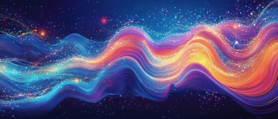 A vibrant cosmic wave of colors and light representing energy and movement in space.