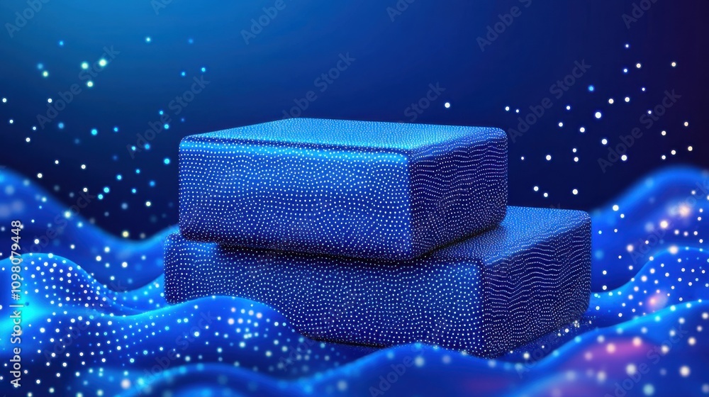 Poster blue background with a 3d rendered abstract digital network connection.