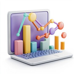 Cartoon Style 3D of a Business Chart Icon on a Laptop Screen