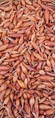 many small onions lying in a pile for sale