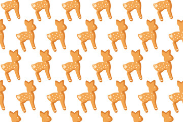 Playful design featuring a repeated pattern of cute orange fawns on a white background