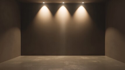 Obraz premium three spotlights illuminate a stage, creating a bright and inviting space for a presentation , empty background with spotlight