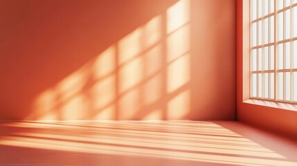 Obraz premium smooth orange studio background for product Presentation with window shadows and sunlight