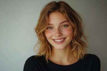 Fototapeta premium Young Female Smiling Portrait on a Plain Background