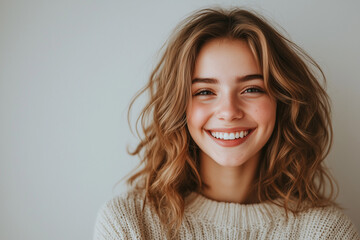 Naklejka premium Young Female Smiling Portrait on a Plain Background