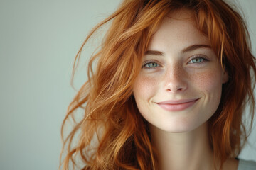 Naklejka premium Young Female Smiling Portrait on a Plain Background