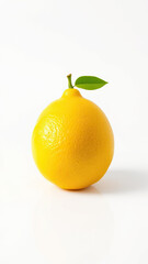 Close-up of a bright yellow lemon against a white background, yellow, fresh