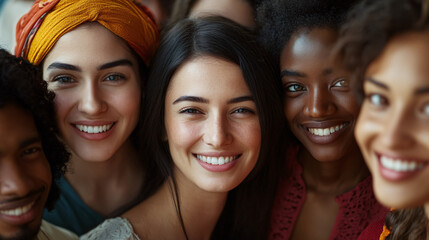 Fototapeta premium Diverse group of young businesswomen and businessmen smiling together in a show of equality, respect, and collaboration