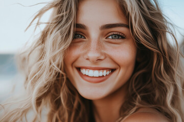 Young Female Smiling Portrait on a Plain Background