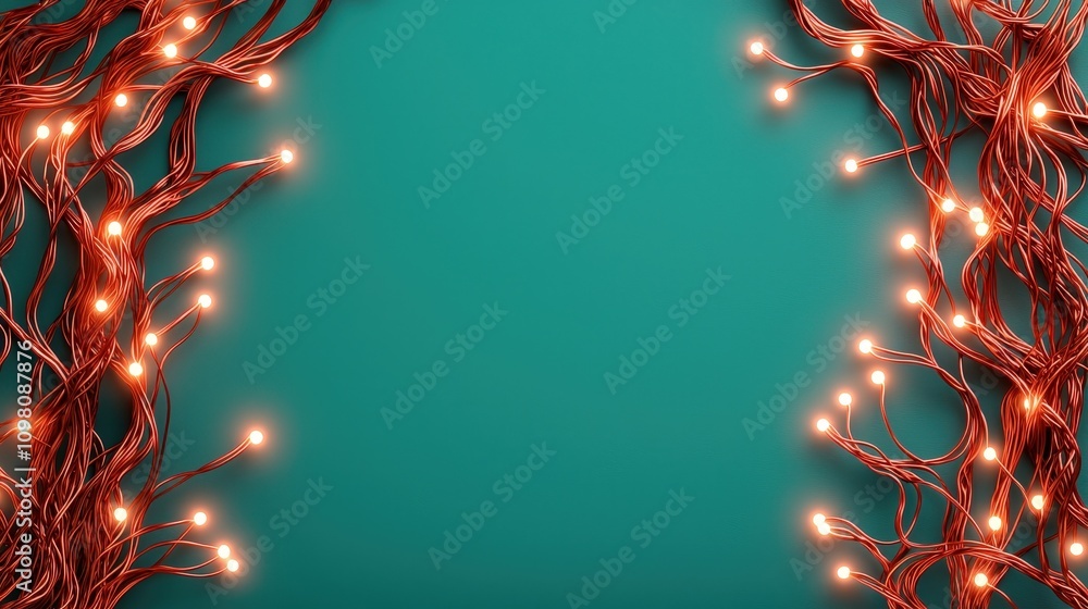 Poster creative background featuring glowing light strings on a teal backdrop, perfect for festive designs 