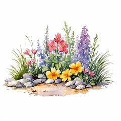 Obraz premium Vibrant Watercolor Flower Bed on White Background