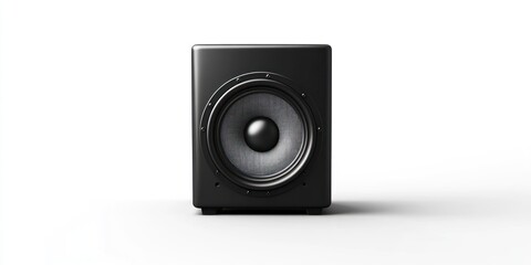 Fototapeta premium Black subwoofer speaker isolated on white background.