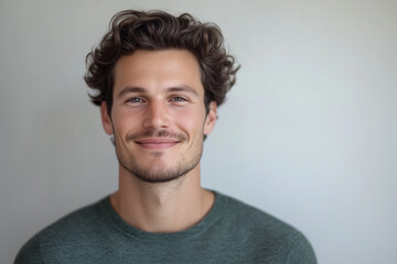 Fototapeta premium Portrait of a Young Male with a Bright Smile on a Solid Background