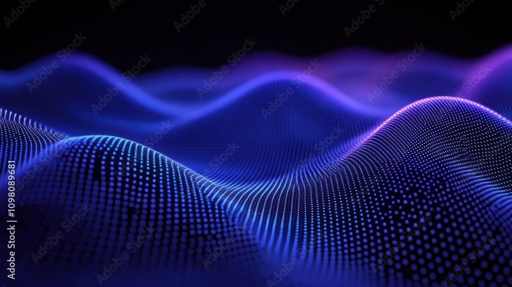 Poster blue background with abstract connected dots and lines.