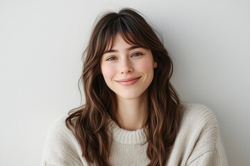 Obraz premium Young Female Smiling Portrait on a Plain Background