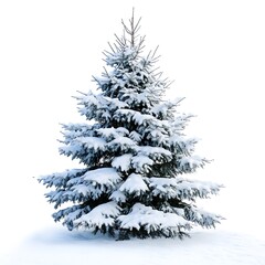 Fototapeta premium Snow-Covered Christmas Tree on a White Background