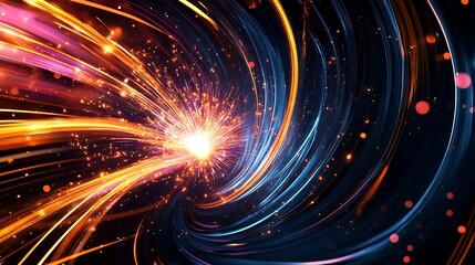 Obraz premium Abstract swirling light trails and bright energy burst.