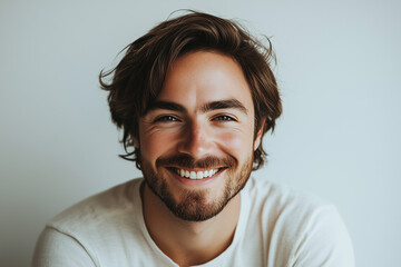 Fototapeta premium Portrait of a Young Male with a Bright Smile on a Solid Background