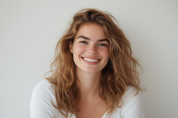 Fototapeta premium Young Female Smiling Portrait on a Plain Background