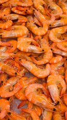 Boiled shrimp is seafood. Steamed shrimp for background. Restaurant.