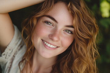 Naklejka premium Young Female Smiling Portrait on a Plain Background
