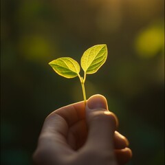 Hand Holding Plant Sprout Symbolizing Growth and Sustainability