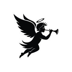 Obraz premium Angel flying upward playing a trumpet symbolizing joy and peace ideal for creative holiday and religious designs