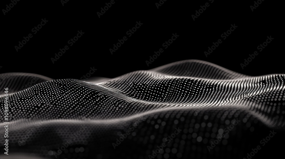 Poster technology wave concept in digital form. gorgeous motion dots texture with glowing, out-of-focus par