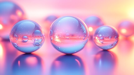 Close-up of three translucent spheres reflecting light.
