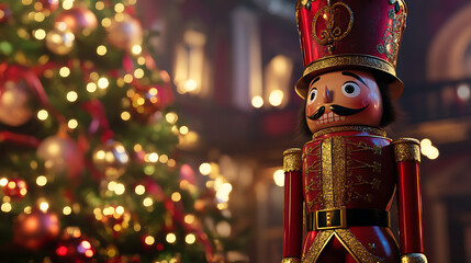  Nutcracker soldier standing guard by a grand Christmas tree (2)