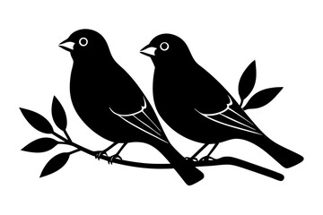 Obraz premium Two Birds on a Branch silhouette vector illustration
