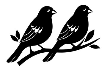 Obraz premium Two Birds on a Branch silhouette vector illustration